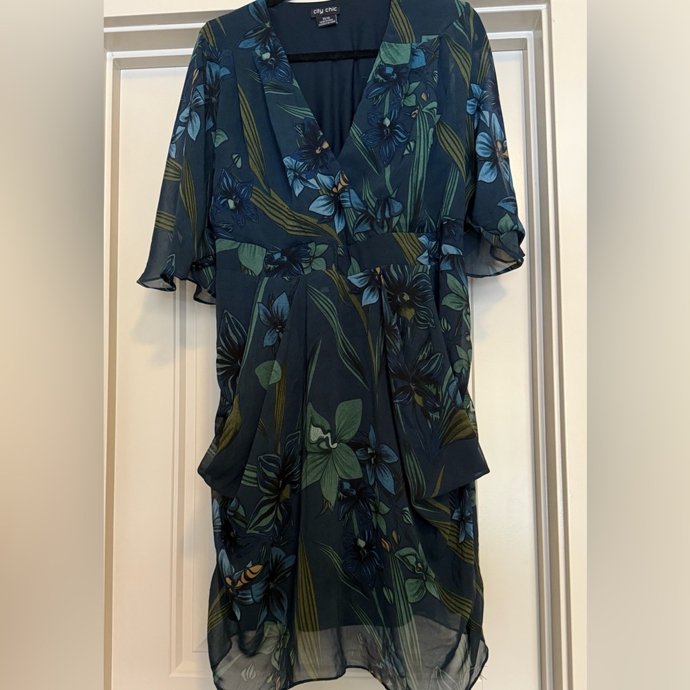 Floral Print Dress in Blue and Green